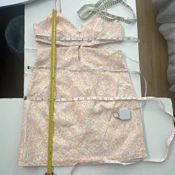 NWT Zara Linen Blend Purple Orange‎ Cream Cut Out Lined Mini Dress Sz L - Picture 13 of 14